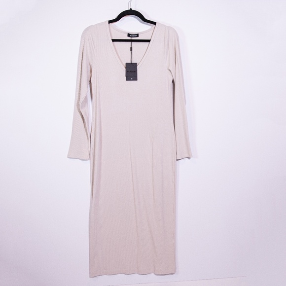 NEW Naadam Rib Knit Stretch Movement V Neck Midi Dress Shell XL - Picture 1 of 4